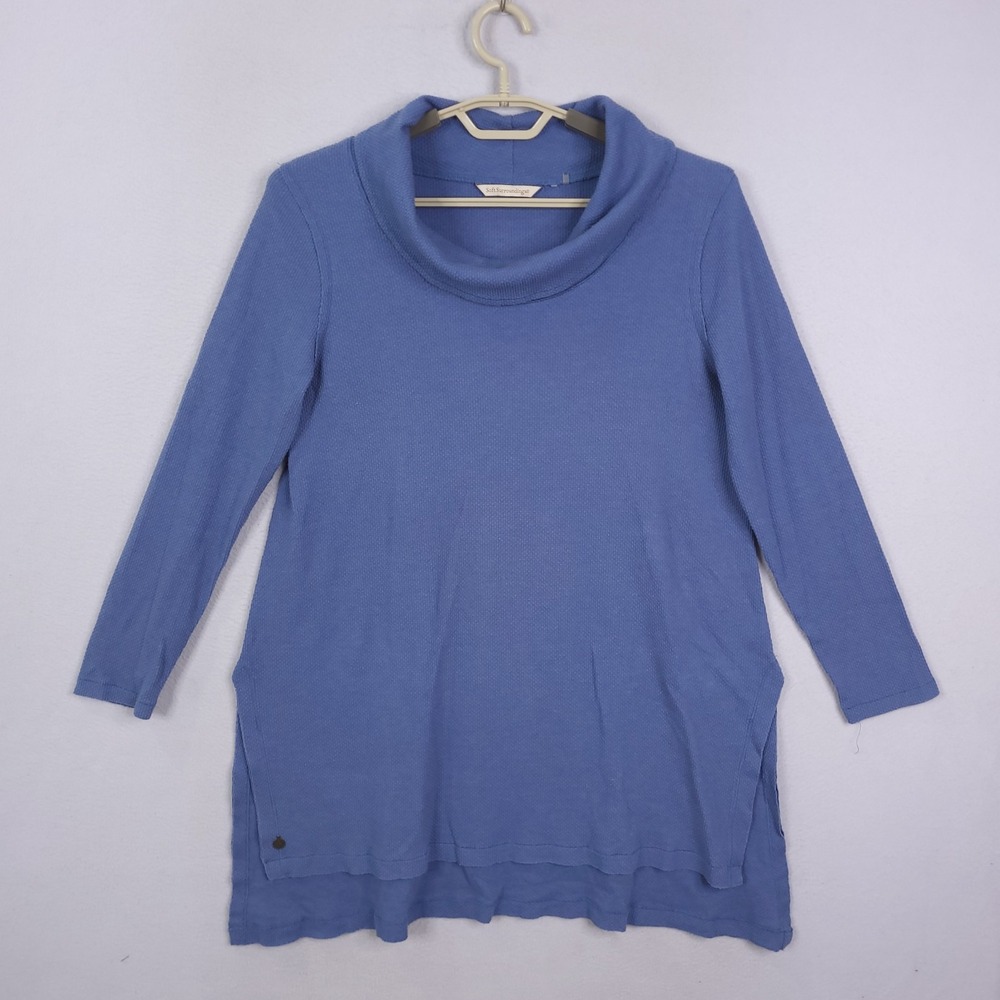 Soft Surroundings Tunic Top Medium Long Sleeve High Low Cowl Neck Blue Boho